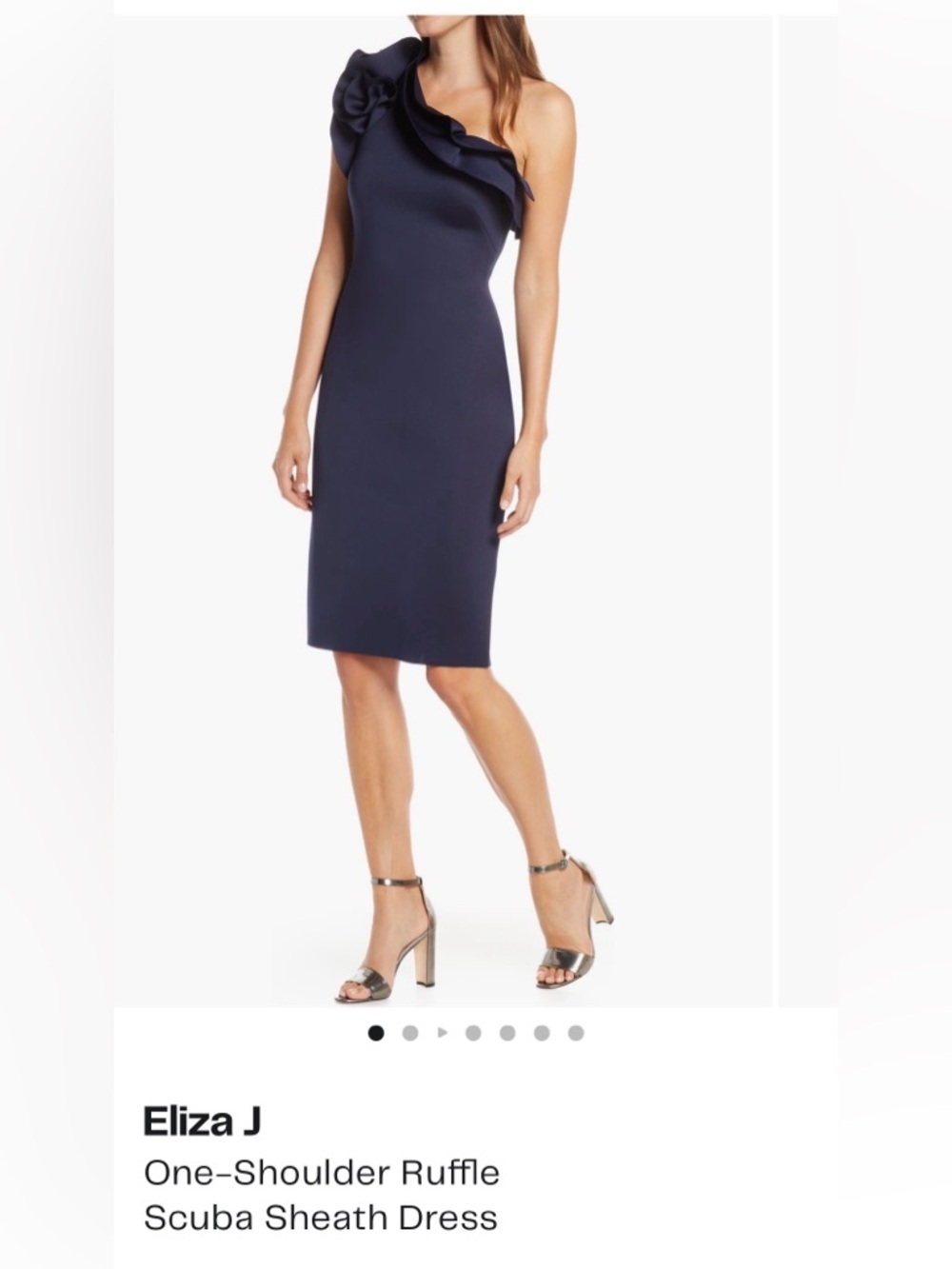 Eliza J Navy One-Shoulder Ruffle Scuba Sheath Dress